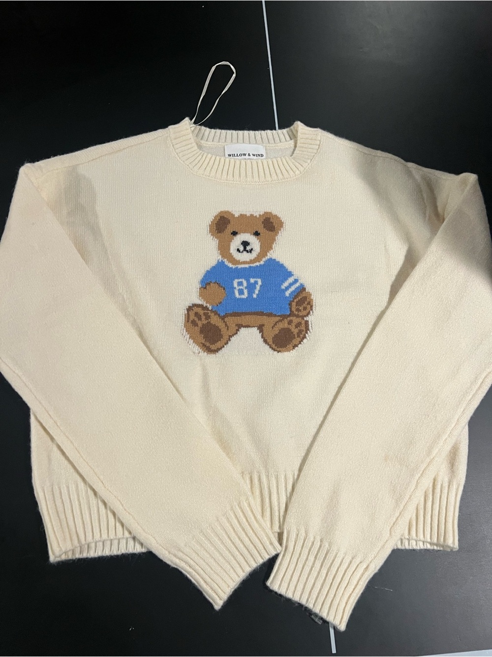 Willow & Wind Cream Kids Knit Sweater with Teddy Graphic
